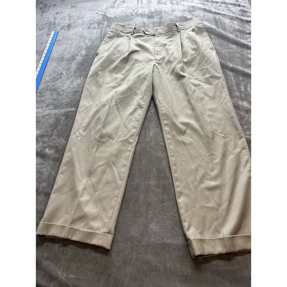 Stafford Essentials Dress Pants Mens 38x32‎ khaki Classic Fit Pleated Cuffed